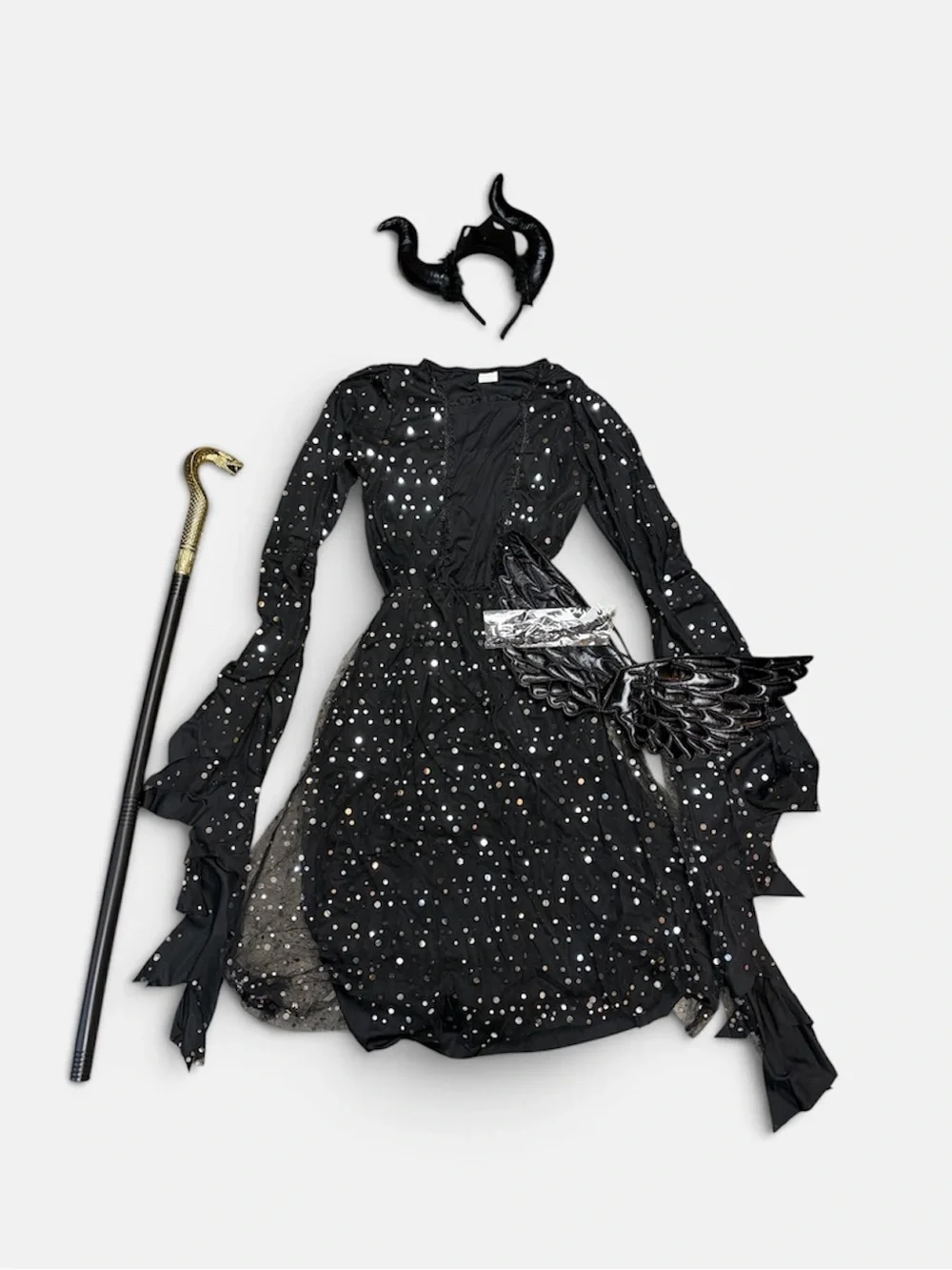 Kids Black Sparkle Long-Sleeve Midi Dress costume
